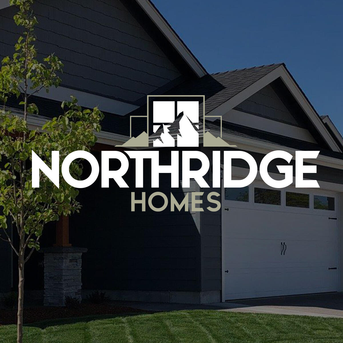 Northridge Homes - Brand Identity Northridge Homes logo displayed over a residential home exterior, featuring a clean mountain-and-home icon with bold white typography.